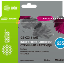 Картридж струйный Cactus CS-CZ111AE №655 пурпурный (14,6 мл) для HP DJ IA 3525/5525/4525