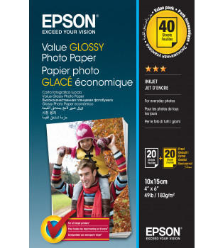 Бумага Epson Value Glossy Photo Paper, глянцевая, 10 x 15 см (100 x 150 мм), 183 г/кв.м (40 листов)