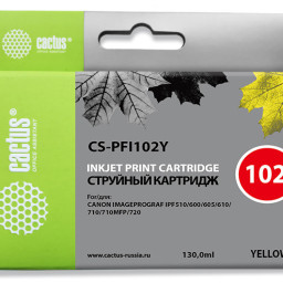 Картридж струйный Cactus CS-PFI102Y желтый (130мл) для Canon IP iPF500/iPF600/iPF700/MFP M40/iPF765/LP17/LP24
