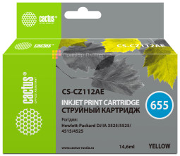 Картридж струйный Cactus CS-CZ112AE №655 желтый (14,6 мл) для HP DJ IA 3525/5525/4525