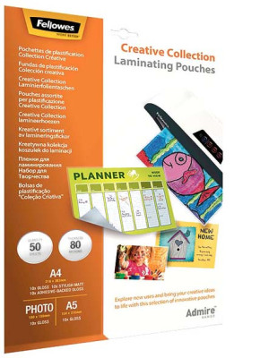 Пленка для ламинирования пакетная Fellowes, 80 мкм, глянцевая, матовая (набор), 5 х 10 шт.