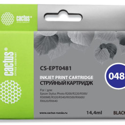 Картридж струйный Cactus CS-EPT0481 черный (16мл) для Epson Stylus Photo R200/R220/R300/R320/R340/RX500/RX600/RX620/RX640
