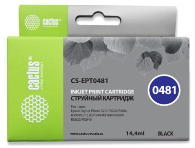 Картридж струйный Cactus CS-EPT0481 черный (16мл) для Epson Stylus Photo R200/R220/R300/R320/R340/RX500/RX600/RX620/RX640