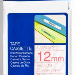 Brother прозрачная плёнка для наклеек с красным шрифтом, 12 мм x 8 м