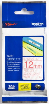Brother прозрачная плёнка для наклеек с красным шрифтом, 12 мм x 8 м