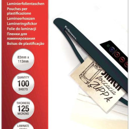 Пленка для ламинирования пакетная Fellowes, 83 х 113 мм, 125 мкм, глянцевая, 100 шт.