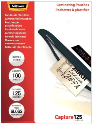 Пленка для ламинирования пакетная Fellowes, 83 х 113 мм, 125 мкм, глянцевая, 100 шт.