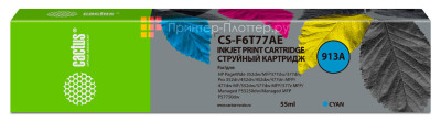 Картридж струйный Cactus CS-F6T77AE 913A голубой (55 мл) для HP PW 352dw/377dw/Pro 477dw/452dw