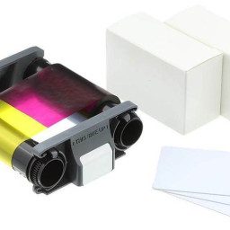 Evolis комплект лента YMCKO (цветная) на 100 карт + белые карты Blank White Cards CR-80 30 мил, 100 шт