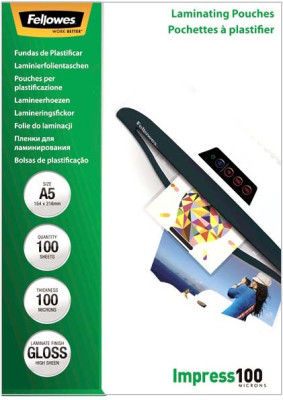 Пленка для ламинирования пакетная Fellowes, 154 х 216 мм, 100 мкм, глянцевая, 100 шт.